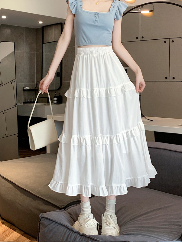 2024 new Korean style cake skirt, sweet, slimming and versatile mid-length skirt for women