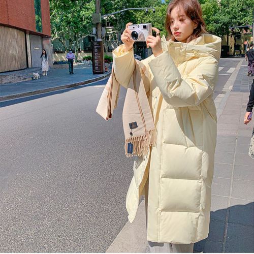 2024 New Thick Long Down Down Cotton Jacket Women's Over-the-Knee Loose Slit Extra Long Couple Winter Cotton Jacket