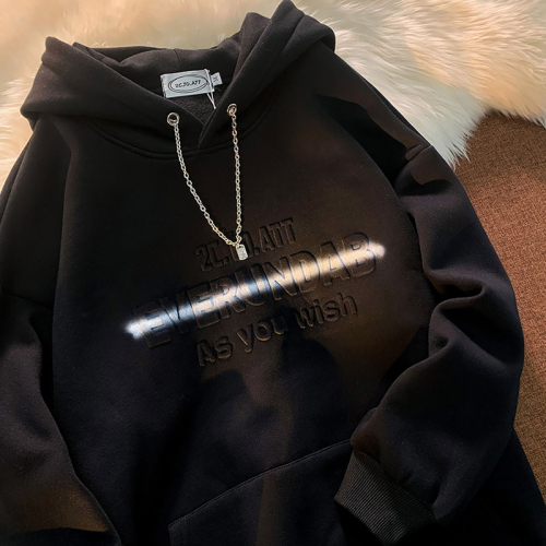 250g sweatshirt + embossed printing + back collar double hood autumn thin long-sleeved hooded sweatshirt