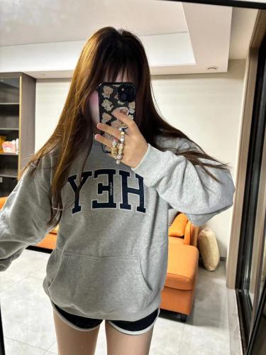 CVC cotton pasta wool Chinese cotton composite/milk silk 300g silver fox velvet 400g front printed hooded sweatshirt for women