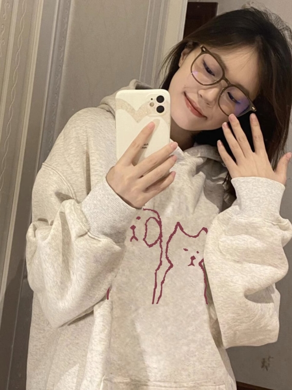 Official picture of Chinese cotton composite thin 310g/plus velvet 410g autumn and winter sweatshirt for women with print