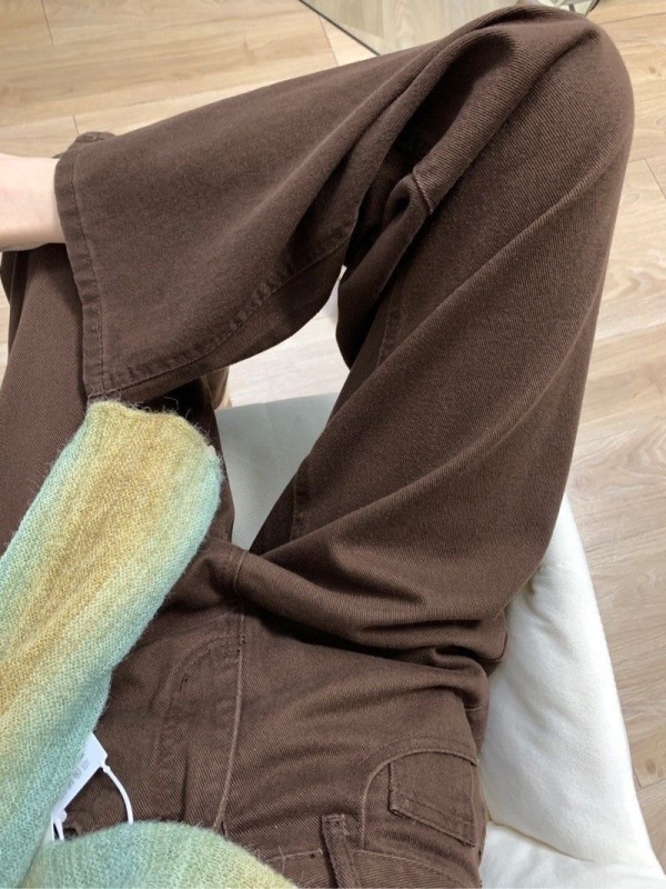 Maillard Coffee Color Retro High Waisted Wide Leg Jeans Women's Autumn and Winter New Loose Slim Straight Long Pants