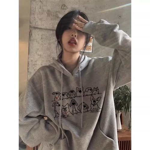 CVC cotton pasta wool Chinese cotton composite/milk silk 300g silver fox velvet 400g front printed hooded sweatshirt for women