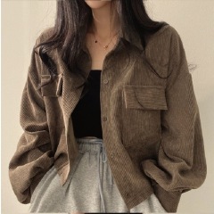 Korean chic autumn French retro versatile single-breasted lapel short corduroy shirt long-sleeved jacket women's trendy