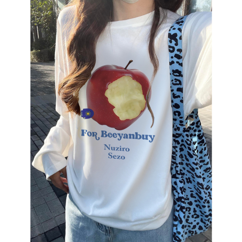 High quality pure cotton 200g 21 count combed precision printed autumn loose long sleeve T-shirt for women