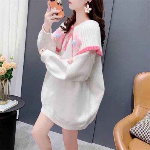 Three-dimensional flower navy collar pullover sweater for women in autumn and winter new soft, sweet, loose and super good-looking age-reducing sweater