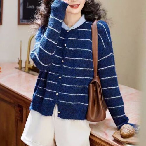 Autumn Women's Autumn Clothing Women's Knitted Jackets Women's Cardigan Sweater New 2024 Spring and Autumn Striped Tops