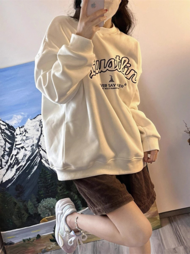 Imitation cotton Chinese cotton composite milk silk 320g silver fox velvet 420g round neck hooded double hood loose sweatshirt