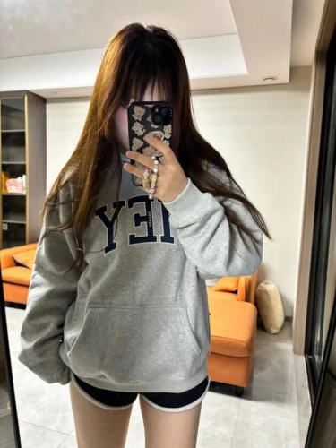 CVC cotton pasta wool Chinese cotton composite/milk silk 300g silver fox velvet 400g front printed hooded sweatshirt for women