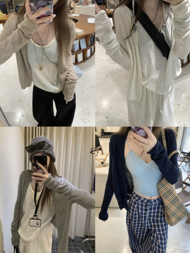 Early autumn new style gentle and lazy thin knitted cardigan long-sleeved jacket