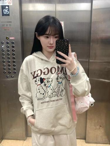 CVC cotton pasta wool Chinese cotton composite/milk silk 300g silver fox velvet 400g front printed hooded sweatshirt for women