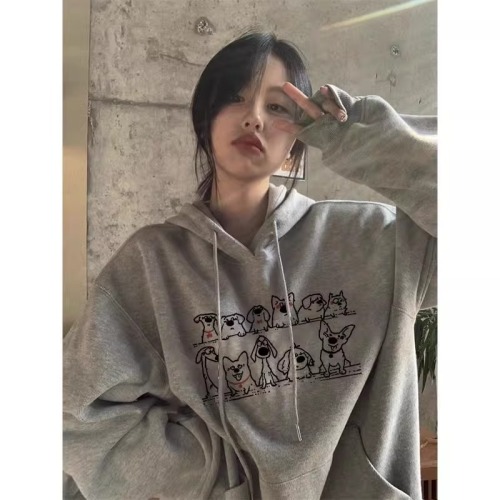 CVC cotton pasta wool Chinese cotton composite/milk silk 300g silver fox velvet 400g front printed hooded sweatshirt for women