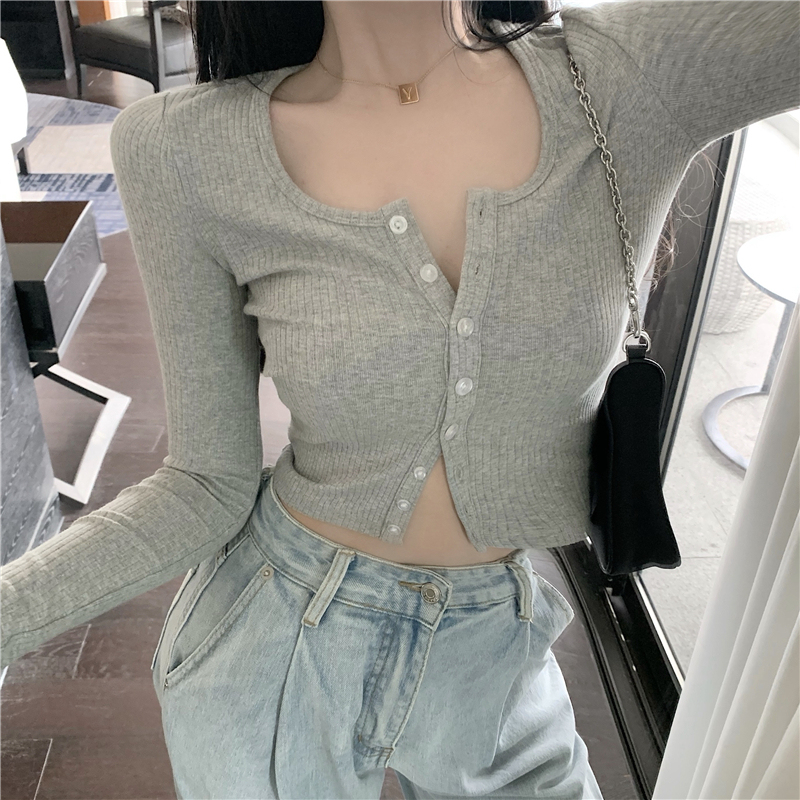 Old 6 Wardrobe Autumn New Hot Girl Slim Short Korean Style Slim Long Sleeve Cardigan