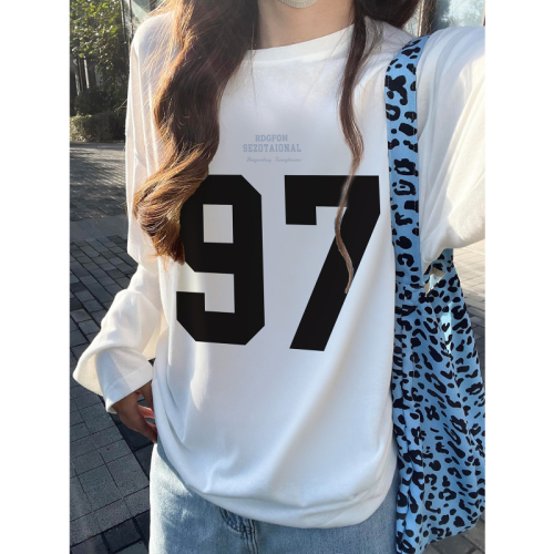 High quality pure cotton 200g 21 count combed precision printed autumn loose long sleeve T-shirt for women