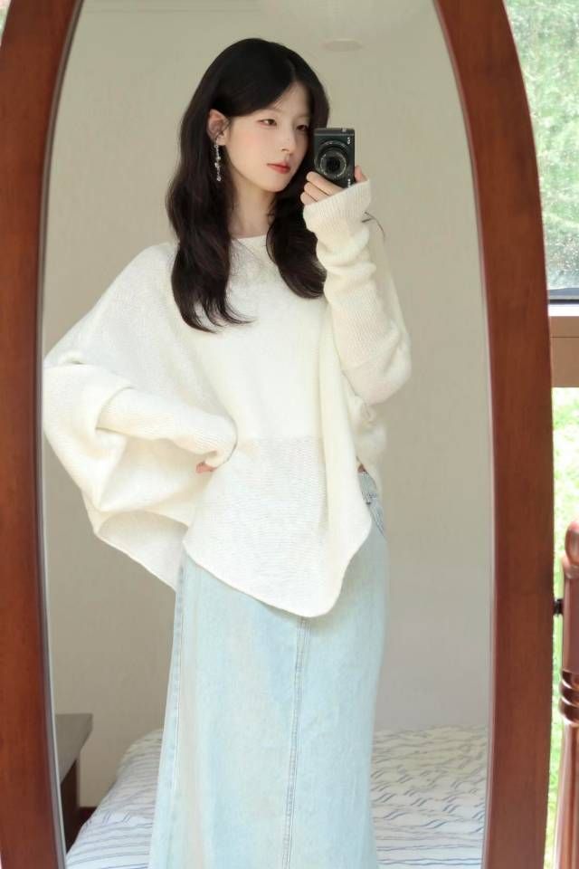 2024 Autumn Lazy Style Gentle and Slimming Batwing Sleeve Knit Top