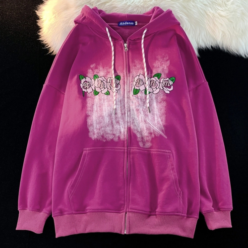 250g sweatshirt + printing + embroidery + double-layer hood with collar, thin loose fashionable sweatshirt for women with hood