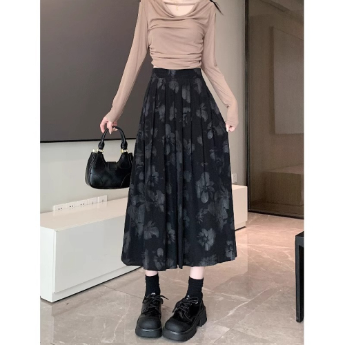 New Chinese style light national style skirt for women summer new pleated pleated skirt high waist large swing umbrella skirt