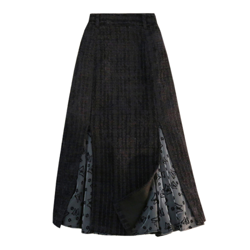 Butterfly black skirt women's autumn and winter mid-length high-waisted slimming hip-covering a-line skirt niche