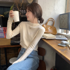 Autumn and winter Korean style slim-fitting short inner layered temperament half-turtleneck sweater for women as base layer sweater