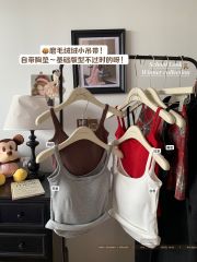 Actual shot of white brushed plus velvet camisole, Korean version with breast pads, slim fit and versatile inner layering top