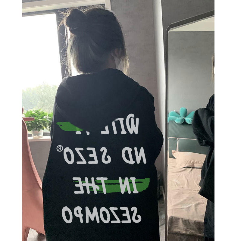 310g imitation cotton interwoven fabric, non-pilling, winter velvet sweatshirt for women with hooded print, double layer hood with back strip