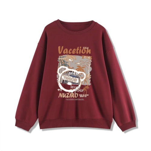 CVC cotton pasta wool Chinese cotton composite/thin 300g/plus velvet 400g front printed round neck sweatshirt for women
