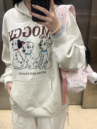 CVC cotton pasta wool Chinese cotton composite/milk silk 300g silver fox velvet 400g front printed hooded sweatshirt for women