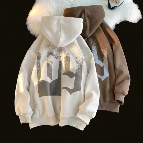 250g sweatshirt+foam printing+double-layer hooded collar autumn casual loose hooded pullover top