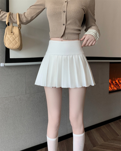 High-waisted slimming pleated slit skirt hot girl A-line skirt anti-exposure skirt