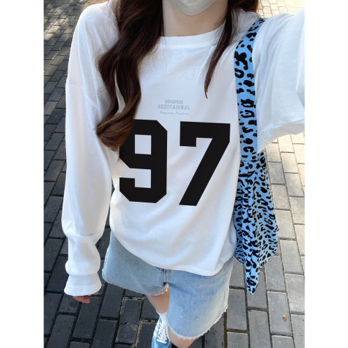 High quality pure cotton 200g 21 count combed precision printed autumn loose long sleeve T-shirt for women