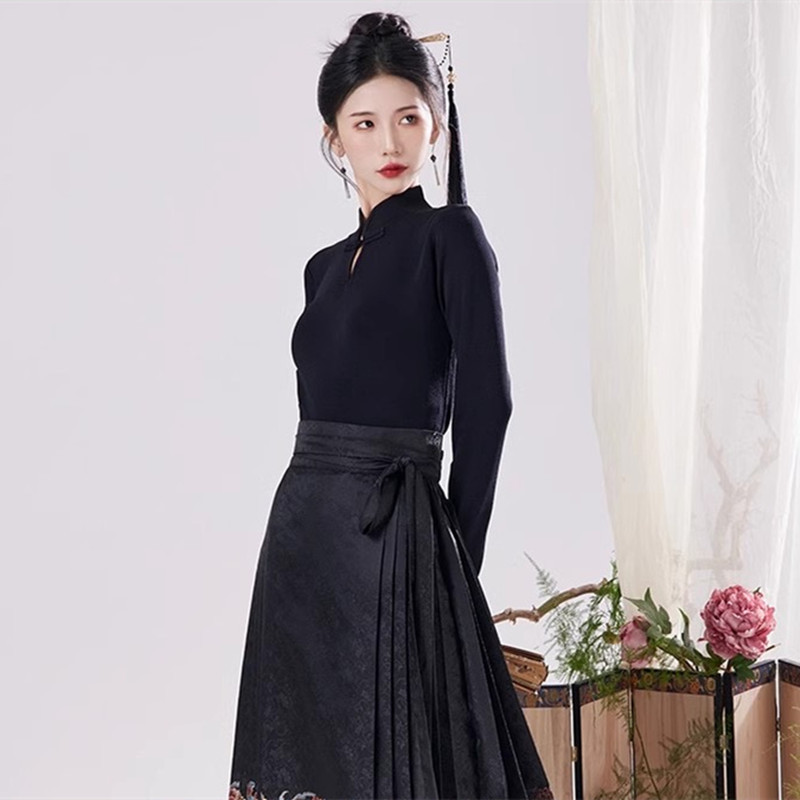 New Chinese style stand collar discreet solid color versatile slimming simple bottoming top