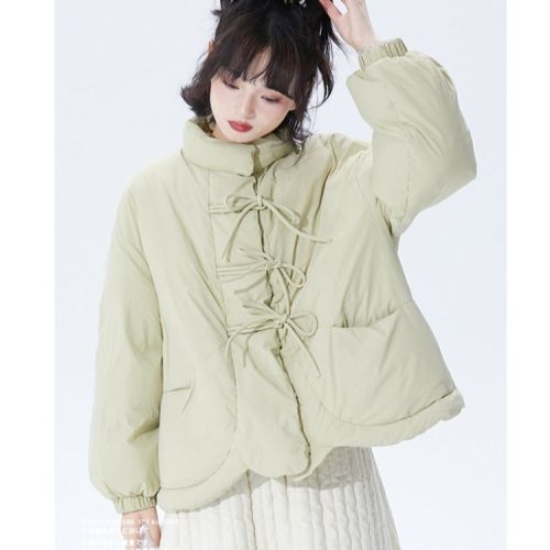 2024 new style loose warm strapped petal hem down jacket for small people, cotton-padded jacket, winter