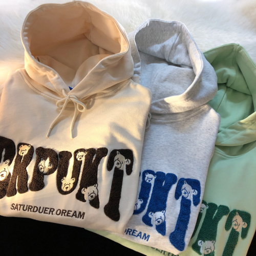 250g sweatshirt + towel embroidery + double hood with collar, autumn casual loose hooded pullover top