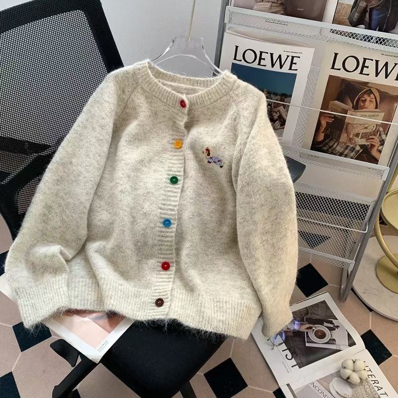 Embroidered Knit Cardigan for Women 2024 Early Autumn New Single-Breasted Round Neck Long Sleeve Sweatshirt Outerwear Soft and Fluffy Korean Style Top