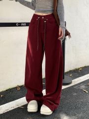 Photographed Loose Drawstring Wide-Legged Three-Color Denim Jeans