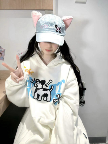 CVC cotton pasta wool Chinese cotton composite/milk silk 300g silver fox velvet 400g front printed hooded sweatshirt for women