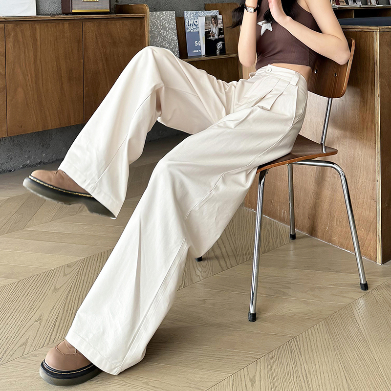Autumn high-end washed cotton thin Tencel cotton casual straight wide-leg pants for tall women floor-length pants