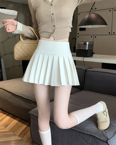 High-waisted slimming pleated slit skirt hot girl A-line skirt anti-exposure skirt