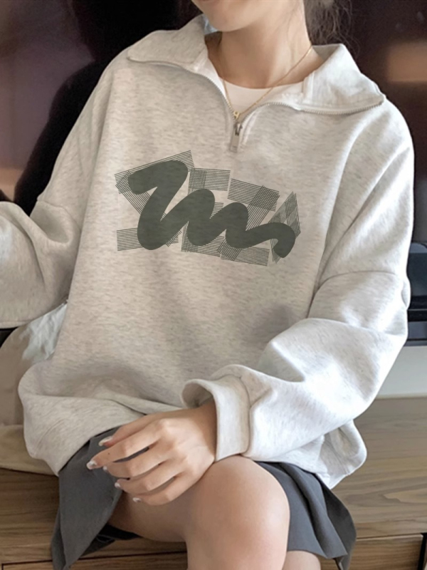 Anti-cotton Chinese cotton composite milk silk 300g silver fox velvet 400g Polo collar half-zip sweatshirt for women