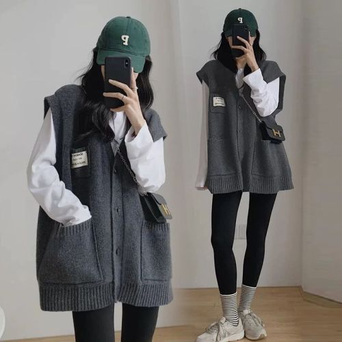 Korean chic autumn and winter women's high-end and temperament goddess style high-end ins style vest vest with large plate shape