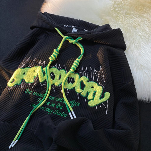 440g velvet + towel embroidery + double hood bag strips and velvet hooded sweatshirt for women