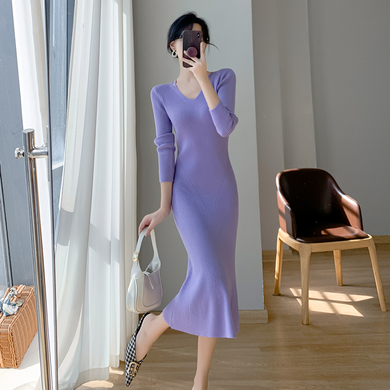 Temperament Slim Knitted Dress Women's Autumn and Winter Bottoming Sweater Skirt Designed High-Level Hip Skirt