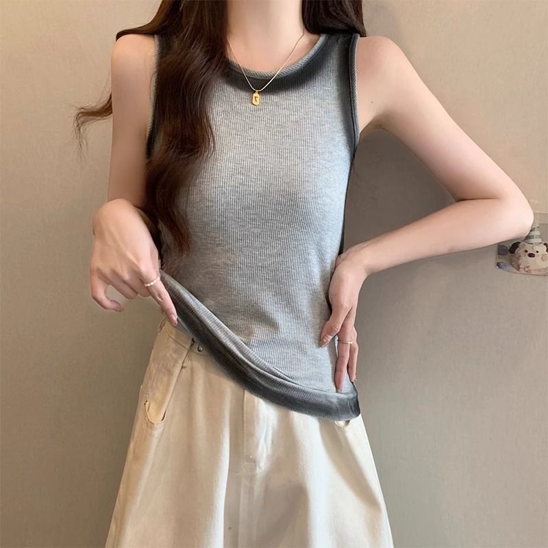 Actual shot of 92% rayon, 8% spandex, 260g back collar, summer new gradient color short-sleeved vest for women
