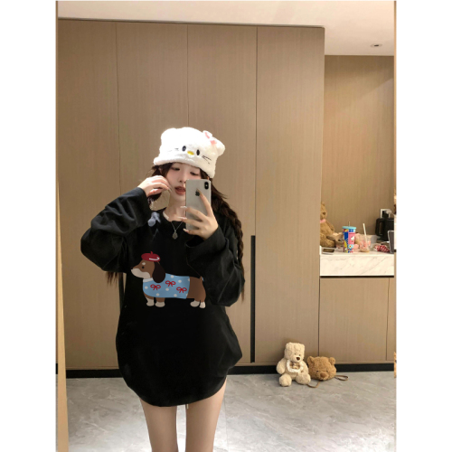 High quality pure cotton 200g 21 count combed precision printed autumn loose long sleeve T-shirt for women