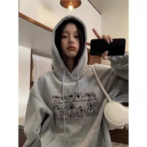 CVC cotton pasta wool Chinese cotton composite/milk silk 300g silver fox velvet 400g front printed hooded sweatshirt for women