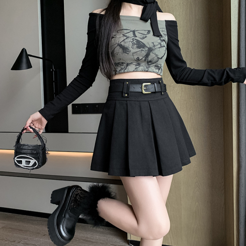 Designed high-waist hottie style skirt for women in spring and autumn, slimming A-line hip-covering pleated skirt, anti-exposure, hip-covering short skirt