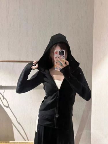 Gray American zipper hooded sweatshirt early spring and autumn women's 2024 new cardigan women's thin slim fit chi jacket