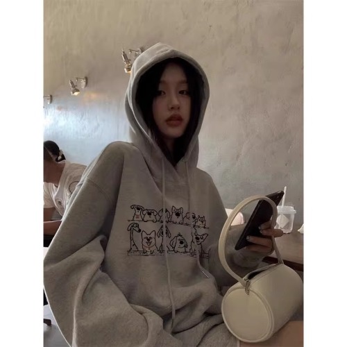 CVC cotton pasta wool Chinese cotton composite/milk silk 300g silver fox velvet 400g front printed hooded sweatshirt for women