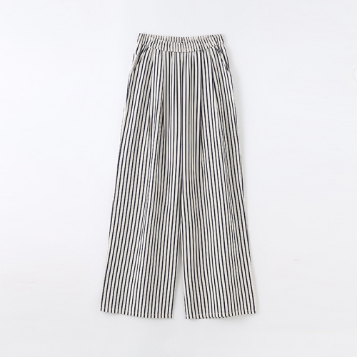 Elastic waist striped wide leg pants for women 2024 new loose straight trousers versatile slimming casual pants trend