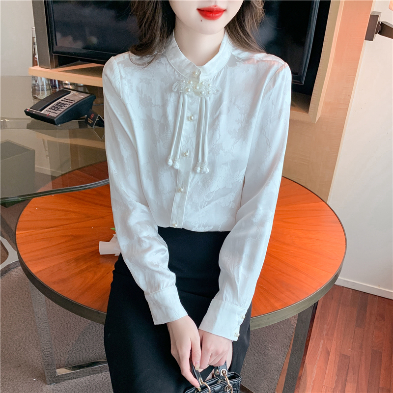 Velvet shirt women's design niche temperament button-up shirt retro Chinese style top